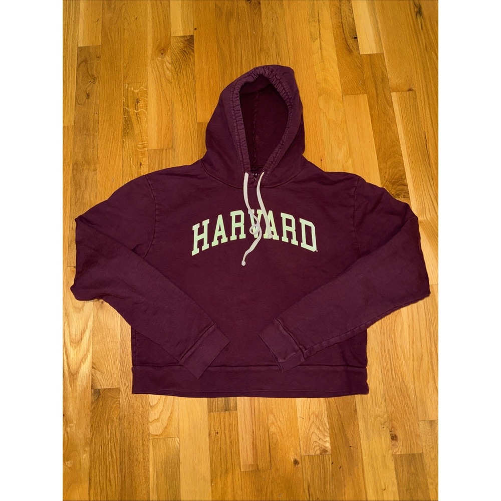 Vintage Harvard University Hoodie Made in USA Burgundy Cropped Women's L